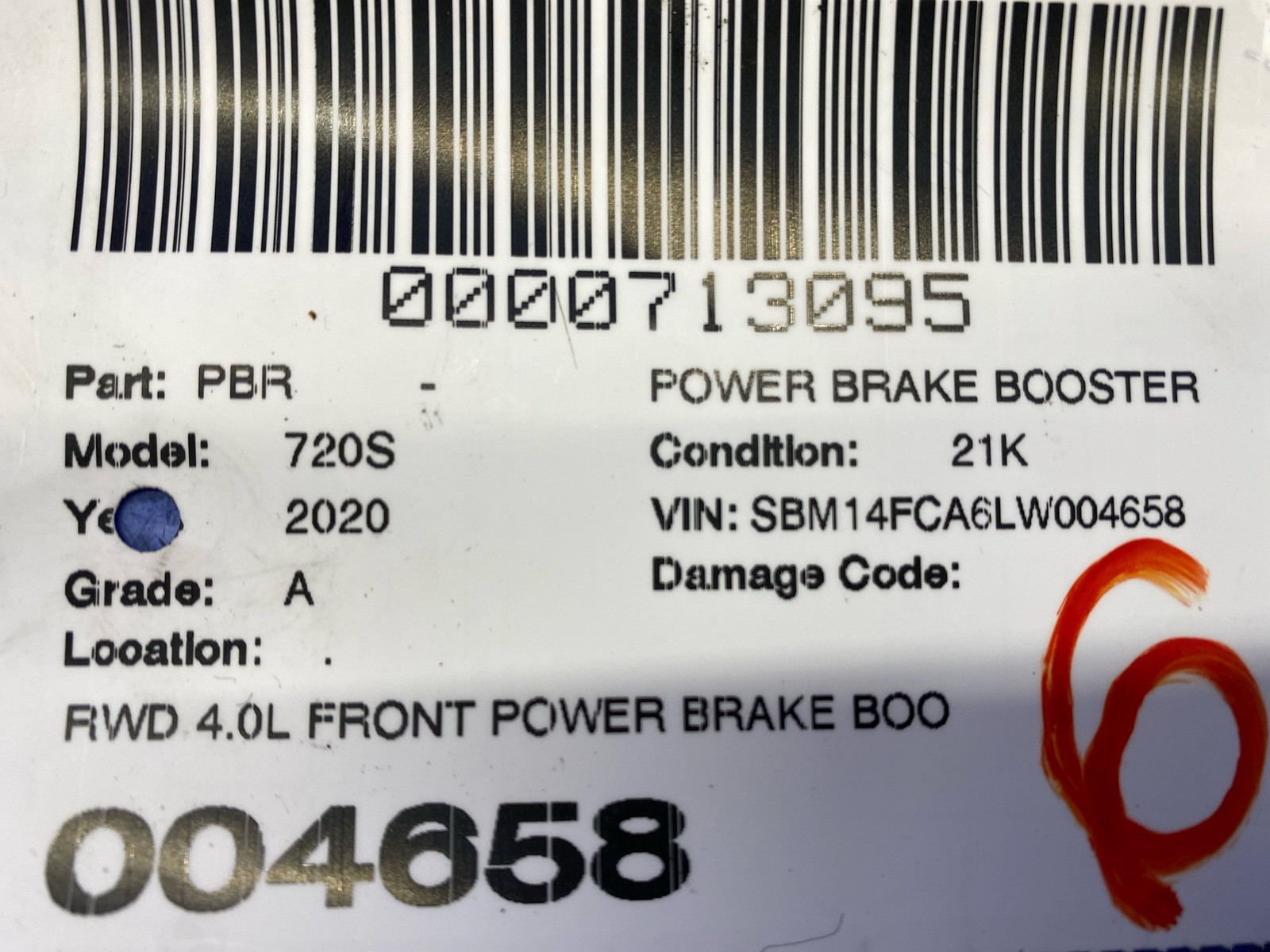 2018-2023 MCLAREN 720S RWD 4.0L FRONT POWER BRAKE BOOSTER MASTER CYLINDER