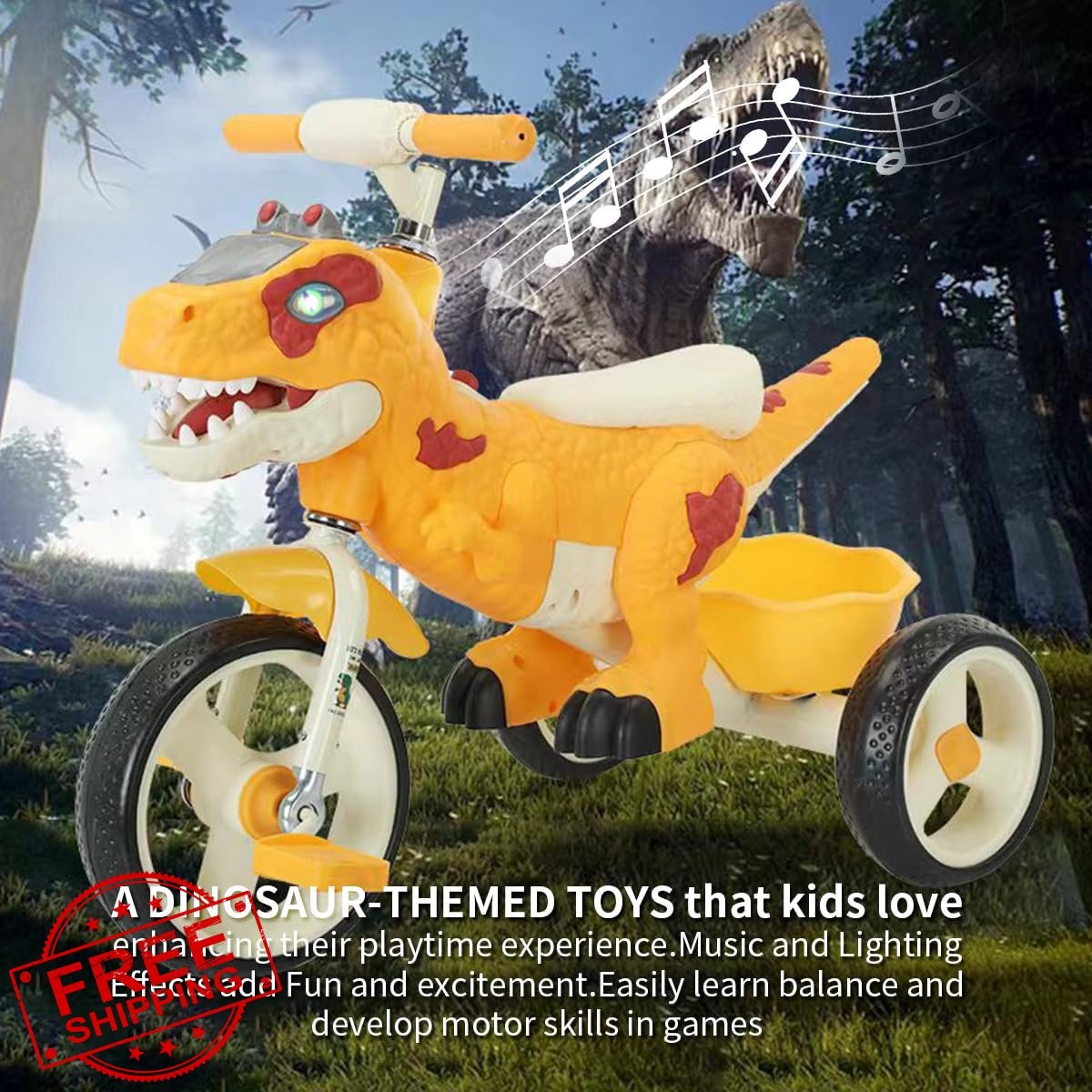 Dinosaur Kids Tricycle for Rider- Toddlers Kid Trike Bike Big Wheel with Musi...
