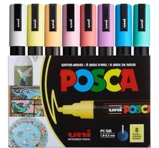 posca Markers Set, 8 Medium Paint Markers 5M – Soft Tones – White, Sunshine