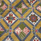 Cheater Quilt Fabric Top, "Flower Blue" 90" x 88” Cotton Blend Material