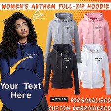 Personalised Embroidered Womens Anthem Full Zip Hoodie Text Logo Workwear
