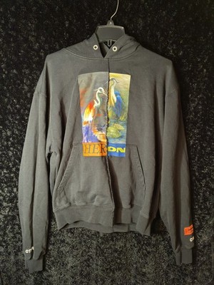 Rare! HERON PRESTON Split Herons Graphic Hoodie Black Size medium 