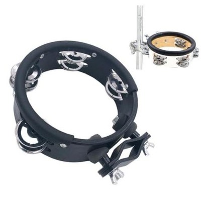 Percussion Jingle Tambourine 6.1'' Mountable Single Jingle Wood Black Wood