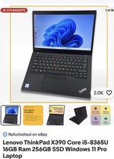 Lenovo ThinkPad T490, 14.1" Laptop, i5-8265U, 8GB RAM, 256GB SSD, Windows 11 Pro