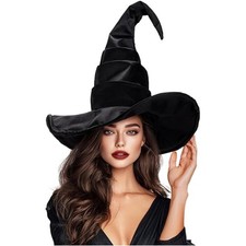 Halloween Witch Hat Black Ruched Pointed Costume Cosplay Party Accessory
