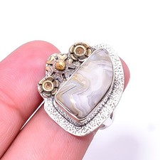 Crazy Lace Agate Two Tone 925 Sterling Silver Ring s.6.5 R18, Christmas Gift