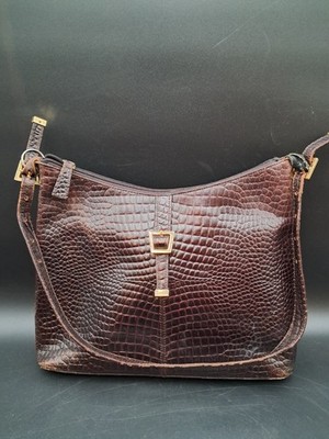 Nice! Vintage Aigner Leather Reptile Embossed Shoulder Bag Dark Burgundy Brown 