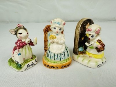Vintage Miniature Figurines Porcelain 3pc Tiny Animals Cottage Easter Japan READ