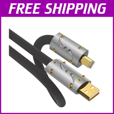 HiFi USB A to B Cable for DAC, Printer - Silver Plated