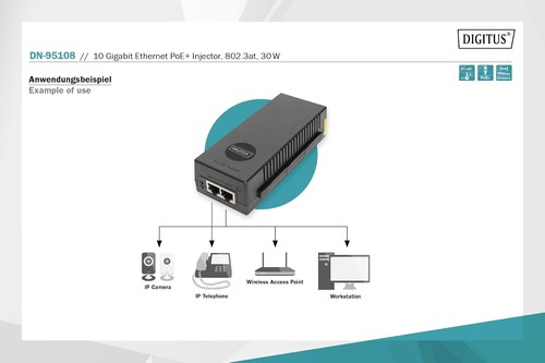 DIGITUS Ethernet PoE+ Injector - 10 Gigabit - 30W Power over Ethernet budget - I - 第 9/10 張圖片