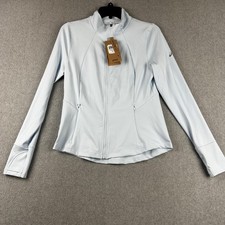 ASICS Jacket Womens Medium Light Blue Knit Back Mesh Yoga JKT Reflective New