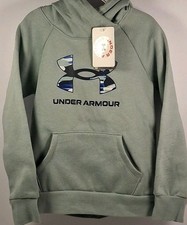 Under Armour 1373127 Girls XS Rival Fleece Big Logo Hoodie, 781 Green/Navy