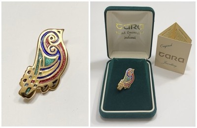 Vintage CELTIC Book of Kells Inspired Design Hand Enameled BIRD Brooch by TARA