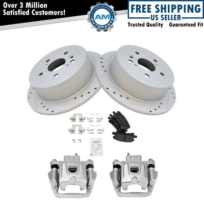 Rear Brake Calipers Ceramic Pads & Drilled Rotors Fits RX330 350 400h Highlander