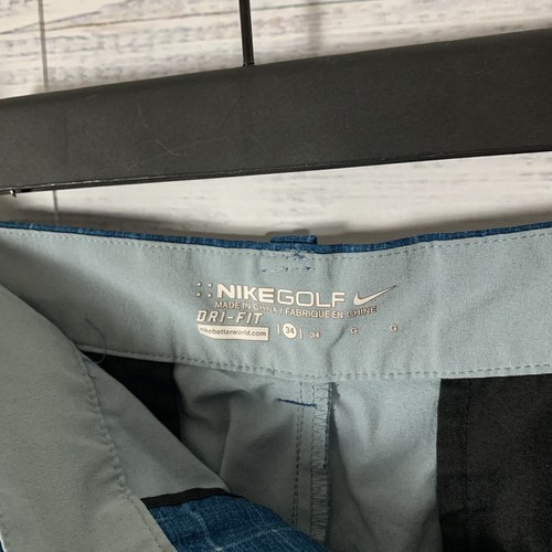 Pantalones Cortos de Golf Nike Para Hombre Talla 34 11" Entrepierna Azul Cuadros Dri-Fit Poli Spandex Chino - Imagen 8 de 10