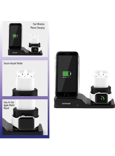 Activate 3in1 Wireless Charger Dock Charging Station Phone 10W Portable New - 第 3/7 張圖片