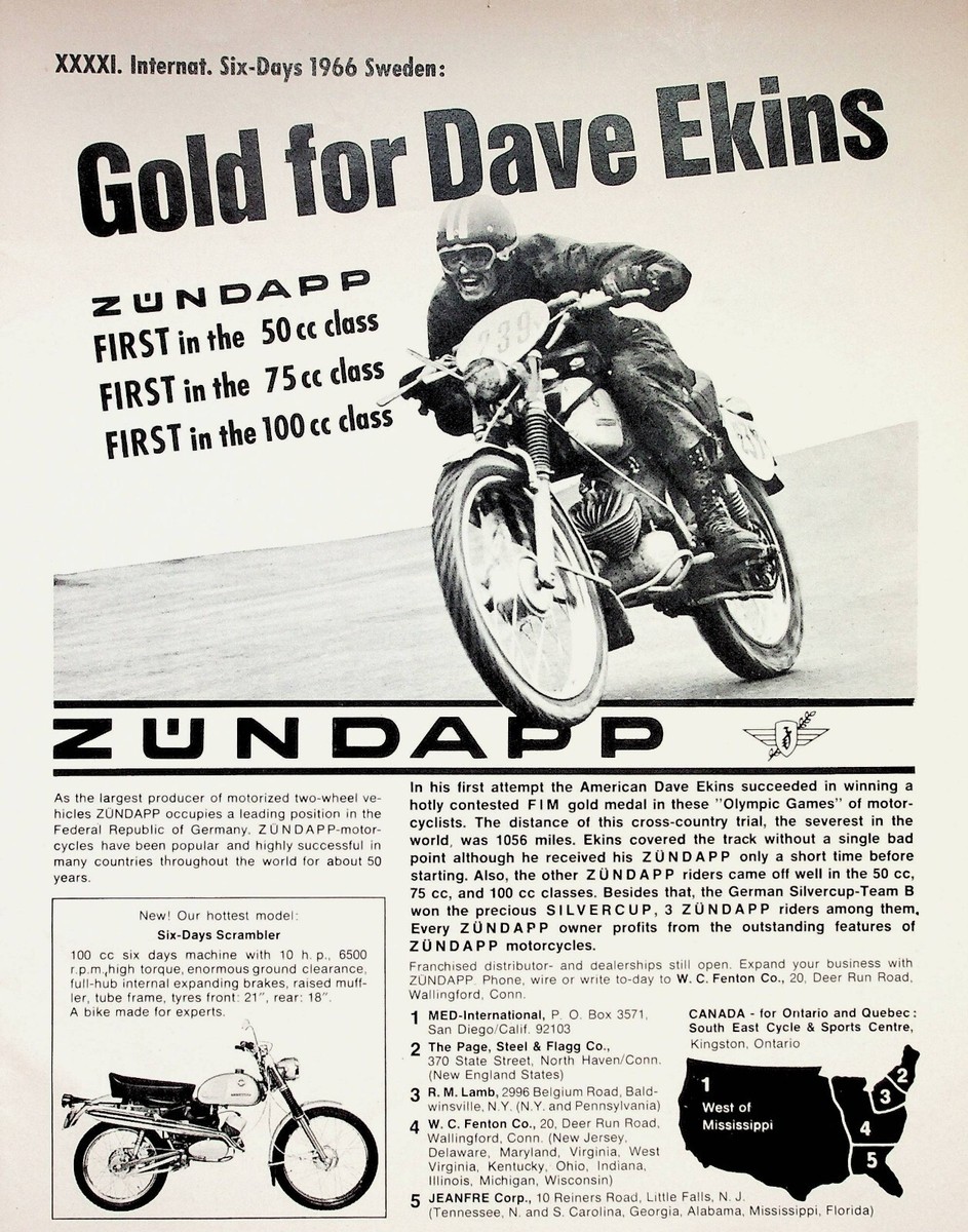 1967 Zundapp Motorcycle Dave Ekins Six Days Scrambler Vintage Ad