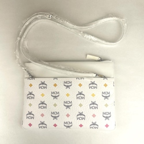 $470 MCM White Rainbow Visetos Coated Canvas Crossbody Pouch Bag MYZCATA08WT001 - Picture 3 of 10