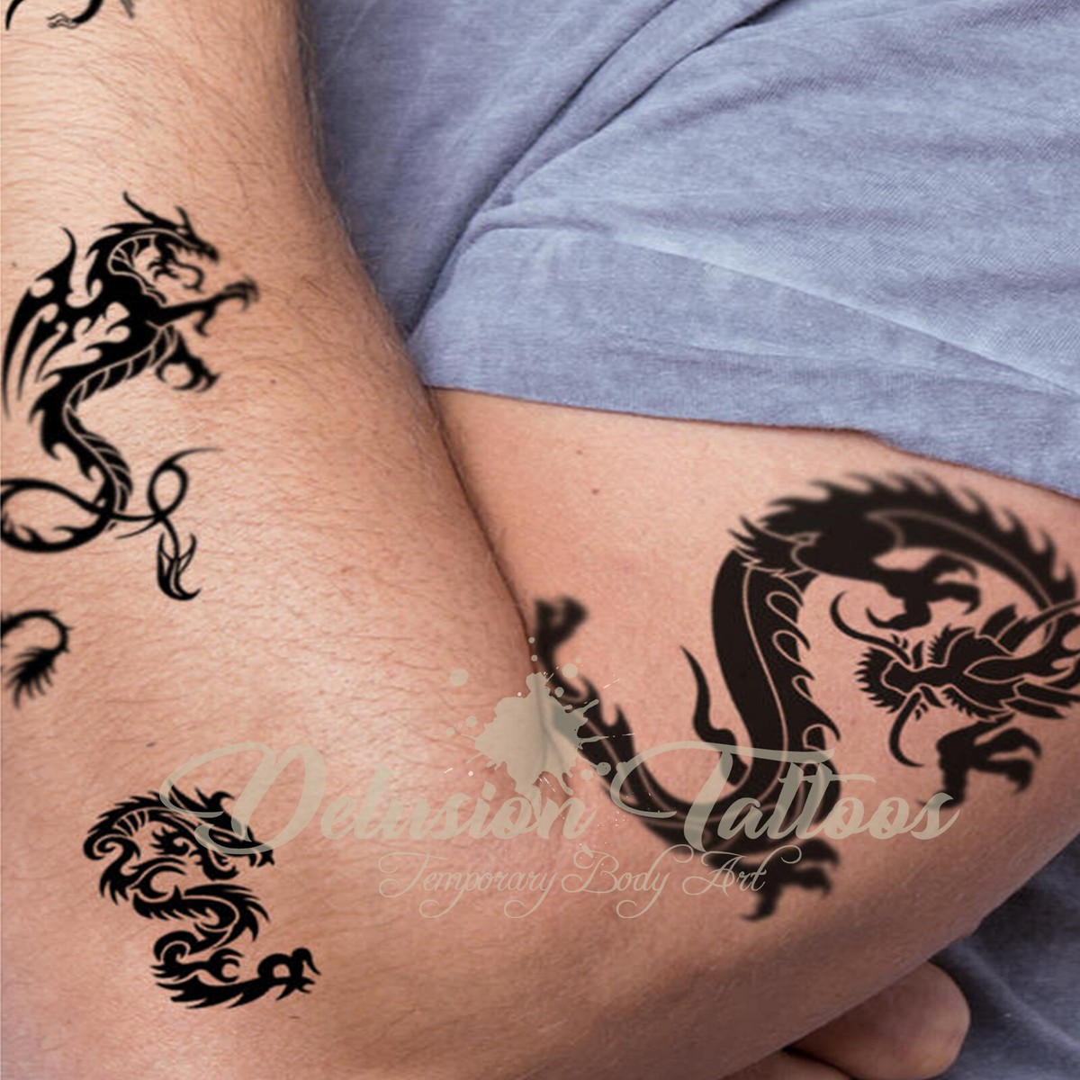 Grandi Adesivi Tatuaggi Temporanei A Forma Drago Nero Uomo E - Italy - Foto 12