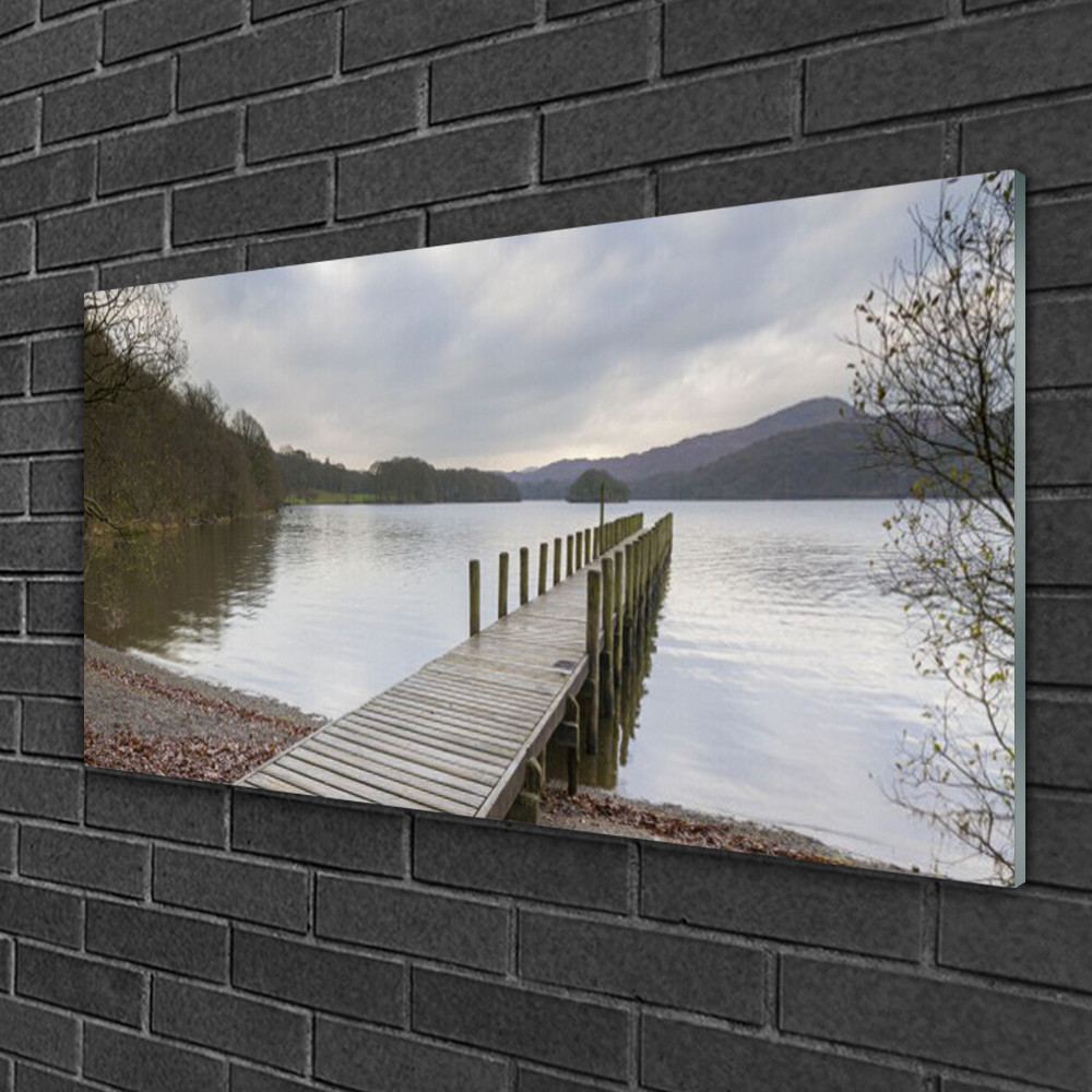 Tableau sur verre 100x50 : L'Échappée Verte - Pont et Lac en Forêt