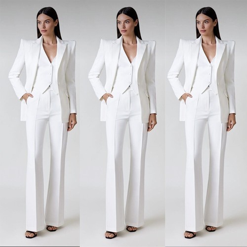White Women's Suits Coat Straight Pant Formal Business Office Ladies Work Wear - Picture 1 of 11
