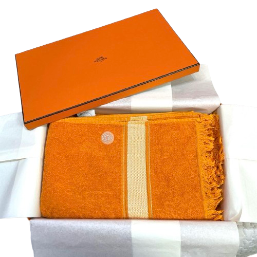 HERMES Paris Cotton Beach Towel Bath Mat Towel line Orange 140 x