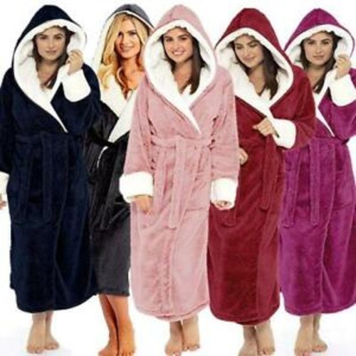 Ladies Dressing Gown Long Hooded Bathrobe Soft Fluffy Cosy Robe for Women - Picture 2 of 13