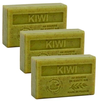 MAISON DU SAVON 3 x 125g Riegel - Kiwi duftende französische Seifen mit Bio-Sheabutter