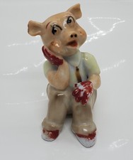 Vintage Anthropomorphic Sitting Pig Ceramic Figurine in Suit 2.5