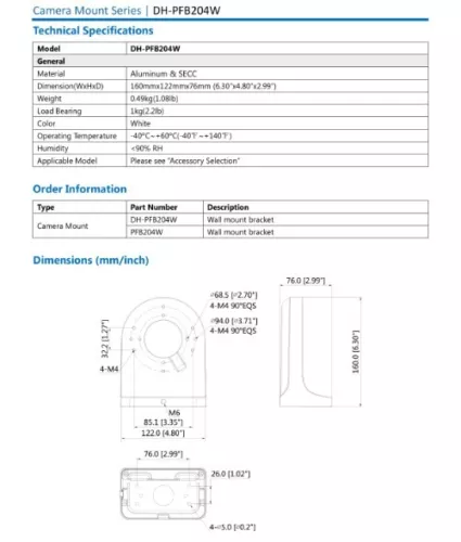 Soporte Dahua para IPC-HDW4631C-A PFB204W montaje en pared IPC-HDW3849H-AS-PV 6MP 8MP - Imagen 12 de 15