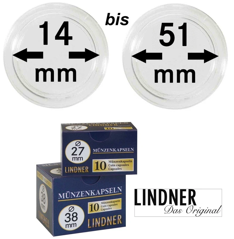 LINDNER Münzkapseln Münzenkapseln Münzkapsel Kapsel Dose 14mm-51mm VPE 10 Stück