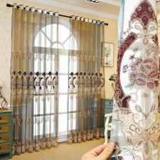 Luxury Embroidery Tulle Curtain Grommet Top European Bedroom Window Drape Modern