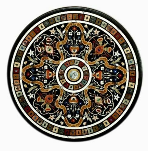 36-inch Handcrafted Pietra Dura Marquetry Marble Coffee Table Top with Intricate Inlay Art