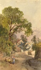 William Henry Pike RBA Watercolour Painting 1869 Figures on a Devon Road
