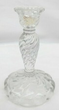 Swirled Clear Glass Candle Stick Holder Swirl Pattern 7" Tall KC