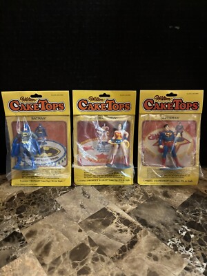 Rare Set 1982 DC Comics Batman Wonder Woman Superman Wilton Cake Topper NIP