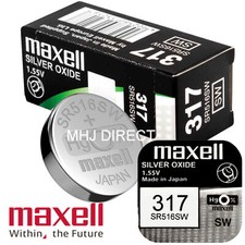 1 x Genuine Maxell SR516SW 317 SR62 Watch Battery Silver Oxide Use By Date 2029