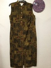 Studio C Womens Button Down Shirt Dress Size 14W Petite Brown Shades Long 191