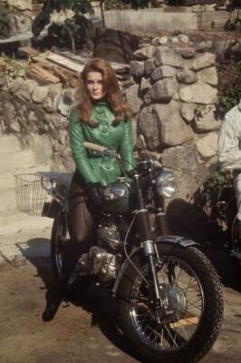 Ann Margret on her Triumph Motorcycle Photo Print Poster