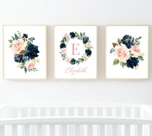 navy floral nursery