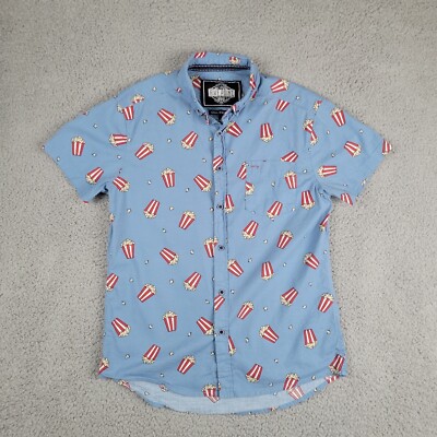 Five Point Ind. Shirt Men's Small Blue Short Sleeve Button Front Popcorn Novelty