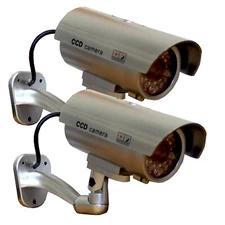 2x Dummy Security Camera Fake Waterproof LED Light Home Surveillance Outdoor 