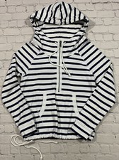 Womens American Eagle Pullover Hoodie Blue White Stripe Pocket Size XS
