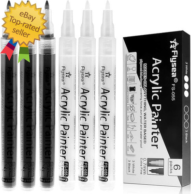 Black Paint Pens, 6 Pack 0.7Mm Acrylic Black Permanent Marker,White Paint Pens f