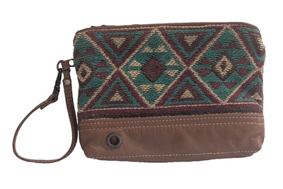 Myra Bag Aztec Woven Southwestern Pattern + Leather Canvas Wristlet  9'' x 7''