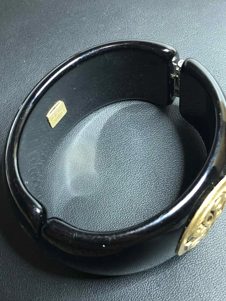 7854 De Colección John Wind Lucite Negro Latón Monograma Brazalete Abrazadera Brazalete 7.25" Foto 2 de 3