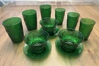 Vintage Anchor Hocking Sandwich Forest Green Custard Cups with Liners Set of 8