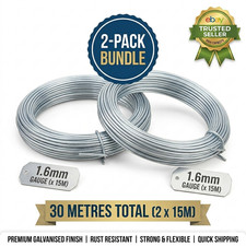 30 Metres ( 2 x 15M ) HEAVY DUTY GARDEN WIRE 1.6mm GALVANISED FENCING FENCE WIRE