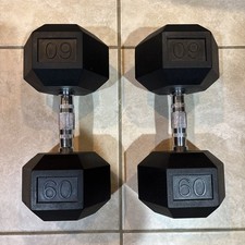 Rubberized Hex Dumbbells 60 Lbs. Knurled Handles. SET OF 2 
