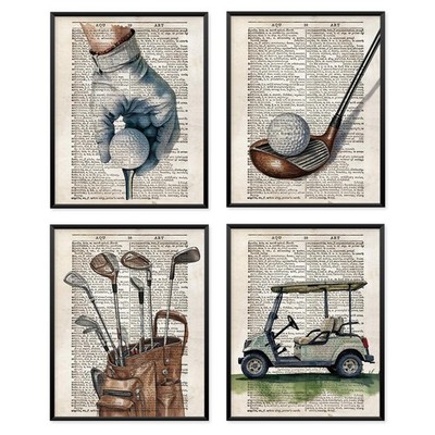 Golf Wall Art Decor, Golf Room Decor, Golfing Golfer Sports Retro Prints Post...